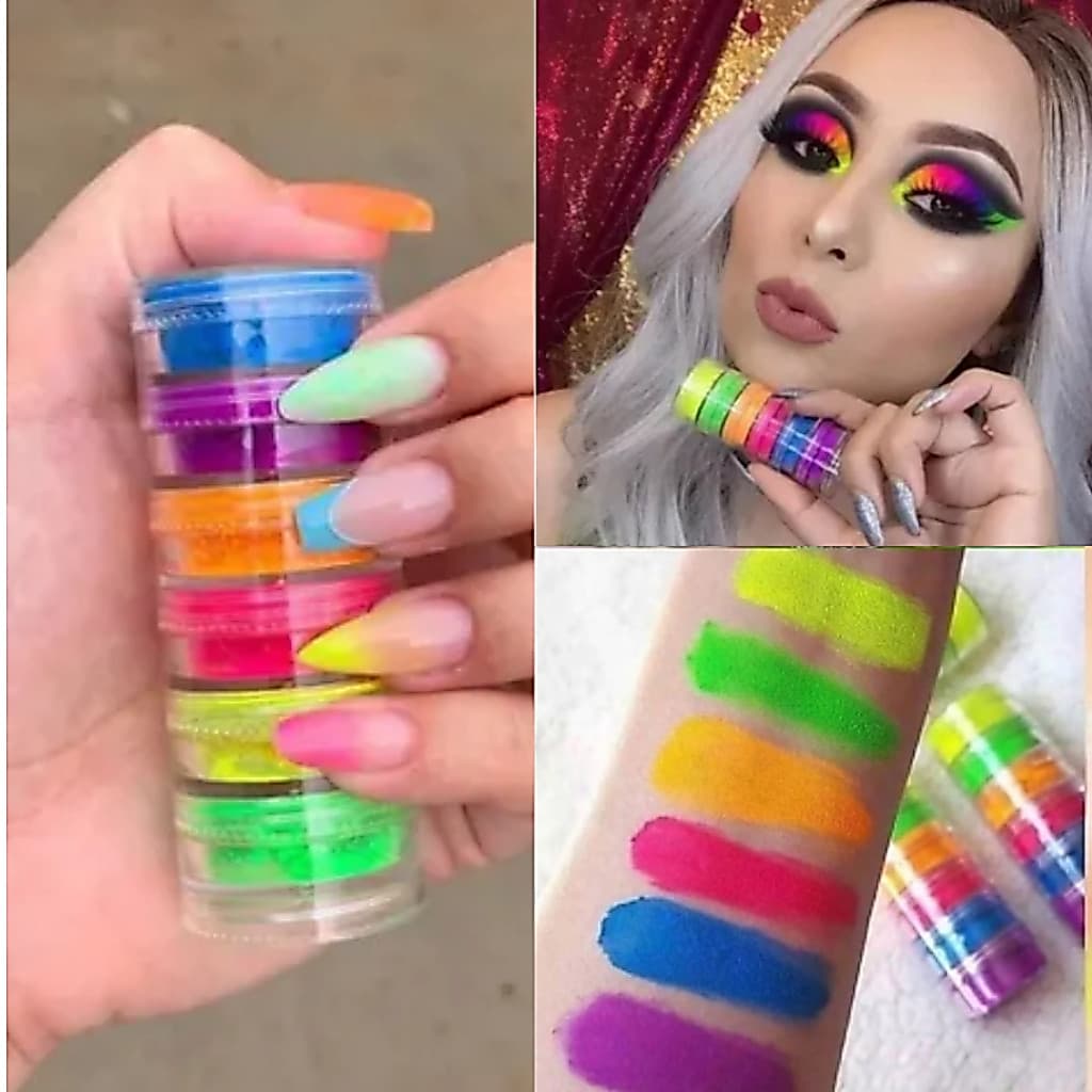 Torre de Piguimento Neon Colorida Para Maquiagem Artística, Naill Art com 6 Cores Alta Pigmentação