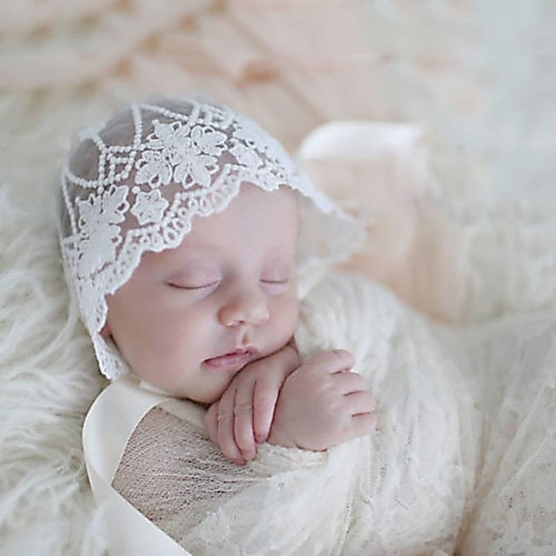 Chapéu De Renda Fofo De Bebê Bordado Com Flor Princesa Meninas Boné De Verão Adereços Fotográficos Para Recém-Nascidos