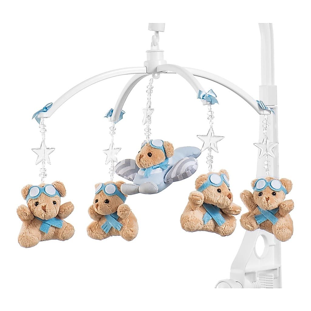 Móbile Berço Bebê Musical E Giratório Urso Aviador Azul Bebê
