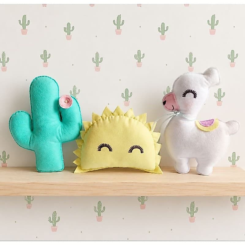 Almofada kit Lhama sol cacto decoração quarto de bebê, festa