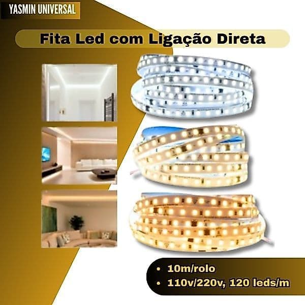 Fita Led Direta 120leds/m Rolo 10m 110v/220v Não Usa Fonte