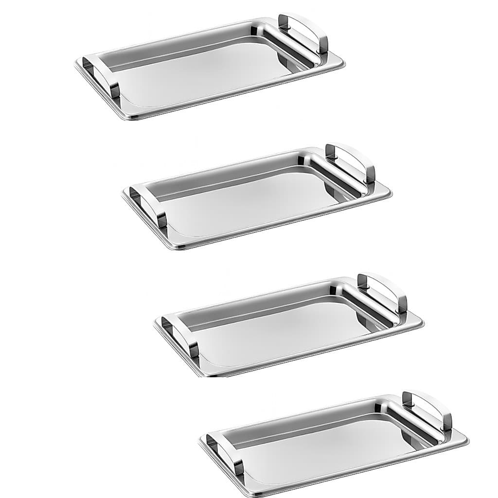 Kit 1 Até 4 Bandeja Aço Inox Com Alça 36x24cm Servir Café Retangular Cantinho Do Café Cama Restaurante Luxo