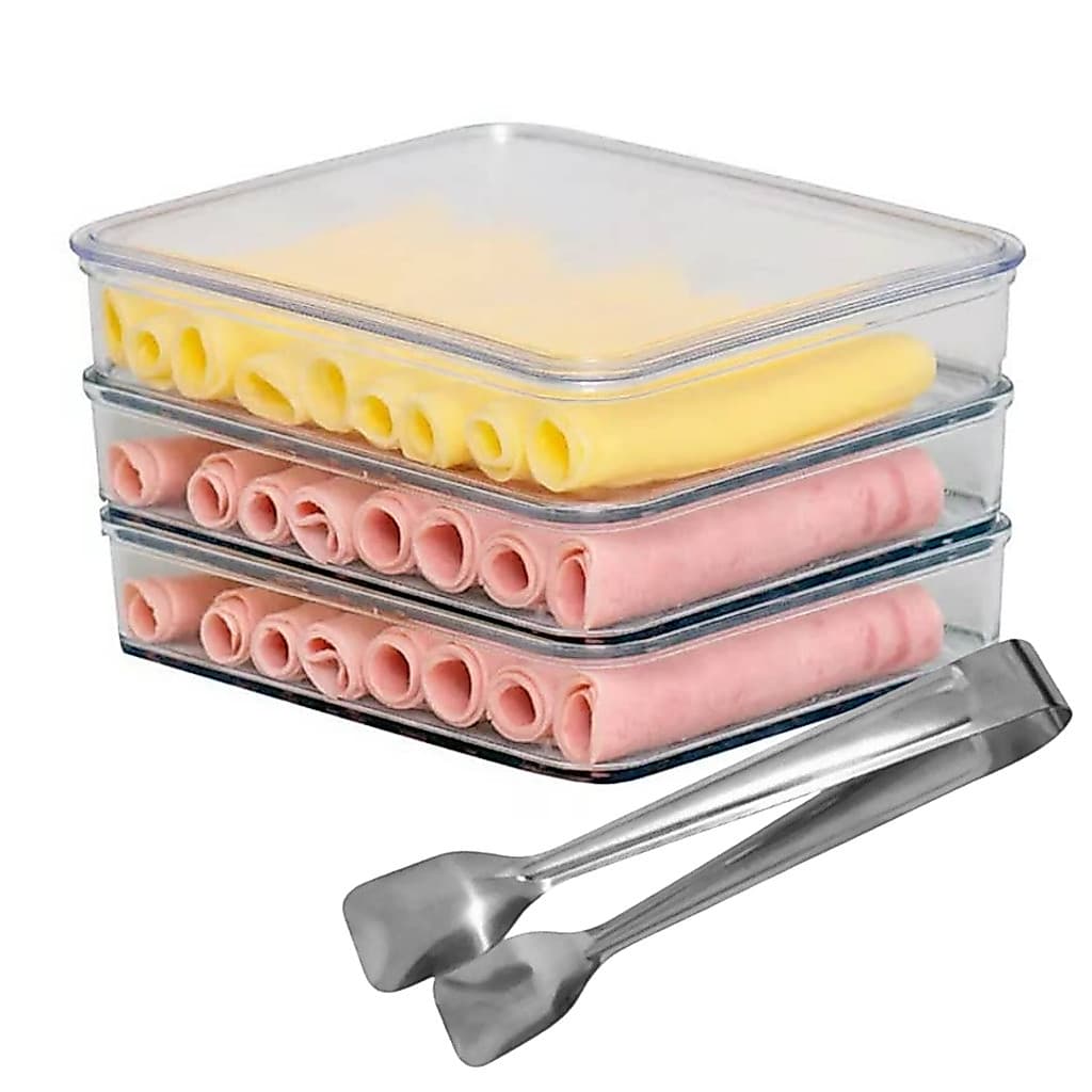 Porta Frios Triplo Triplex 3 Andares Acrilico Resistente Kit Com Pegador Inox