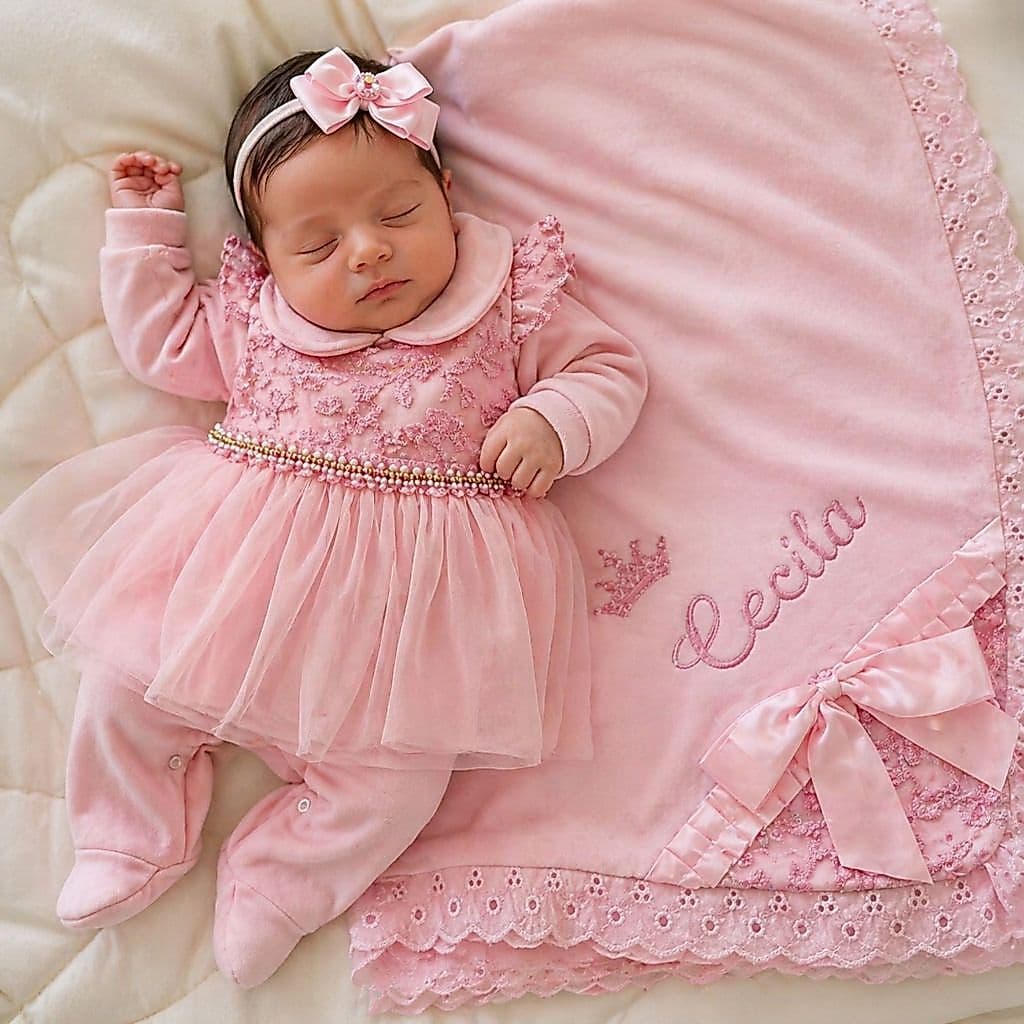 Saida de Maternidade Menina Personalizada Nome Luxo Vermelha Lilas Rose Rosa