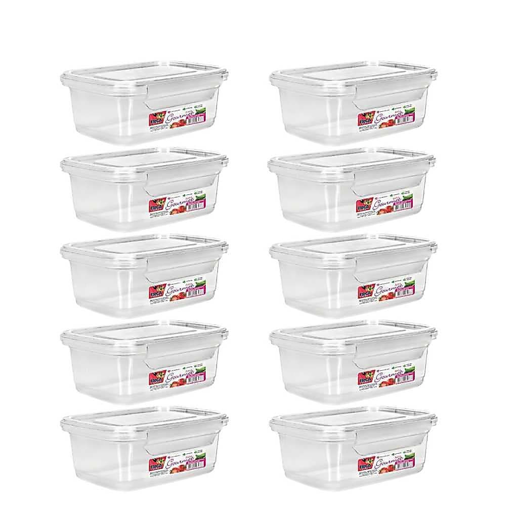 Kit 10 Potes 750ml Marmita Fitness Semanal Organizador com Travas Livre BPA Microondas Freezer Plastico Transparente