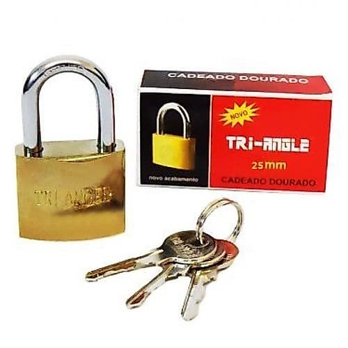 KIT 3 PEÇAS Cadeado 25mm Com 3 Chaves Tri-Angle Dourado Malas Correntes Armários
