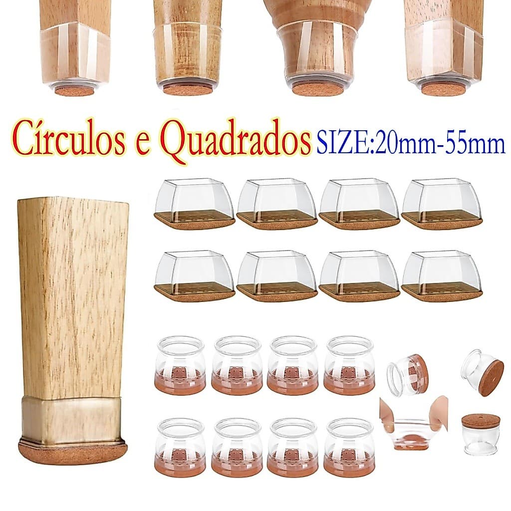 8/16 Protetor de Silicone e Feltro Para Pé de Cadeirapés para quadrado grande Protetor  de mesa Feltro Evita Riscos