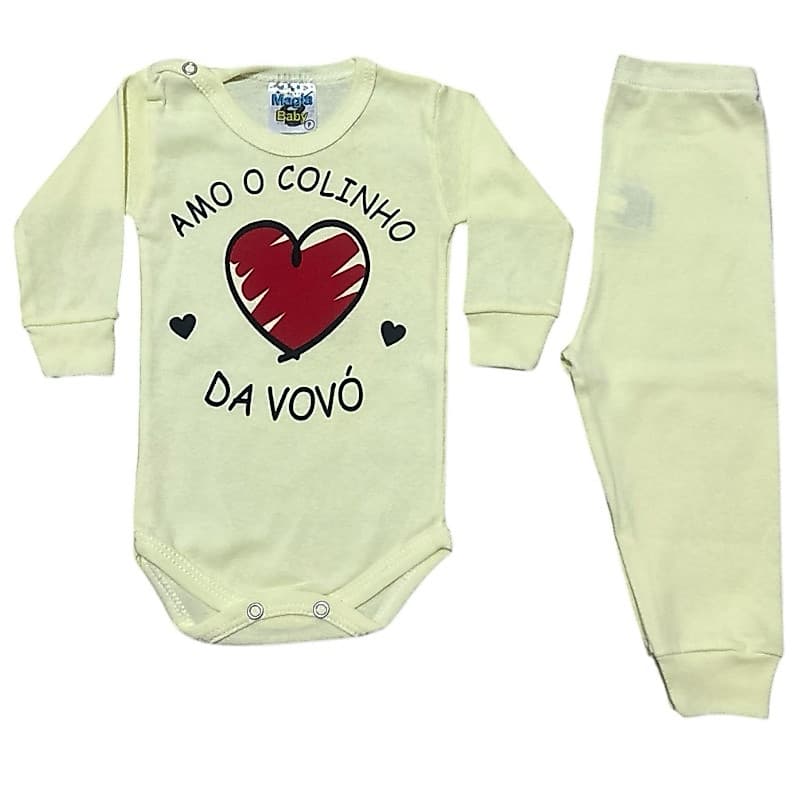 kit Conjunto Bebê Body + Calça Amo o Colinho da Vovó Magia Baby Algodão Antialérgico Outono Inverno Menina e Menino