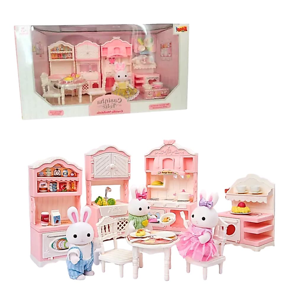 Casinha Feliz Tipo Silva Family Com Coelhinha E Acessórios Cozinha Modulada Brinquedo Infantil Colecionável - Zoop