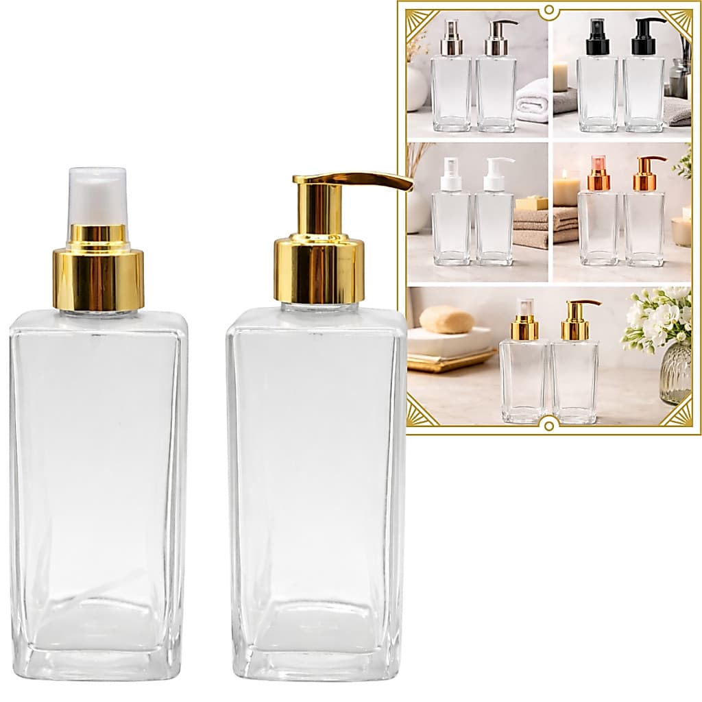 Kit 02 Frascos de Vidro Square Tulipa com Home Spray e Sabonete