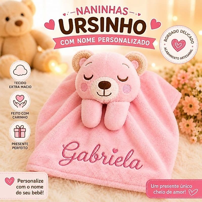 Naninha bebê/bordada com Nome/PERSONALIZADO com nome bordado / Luxo /Maternidade/Chá de Bebê. ENVIAR O NOME DO BEBÊ