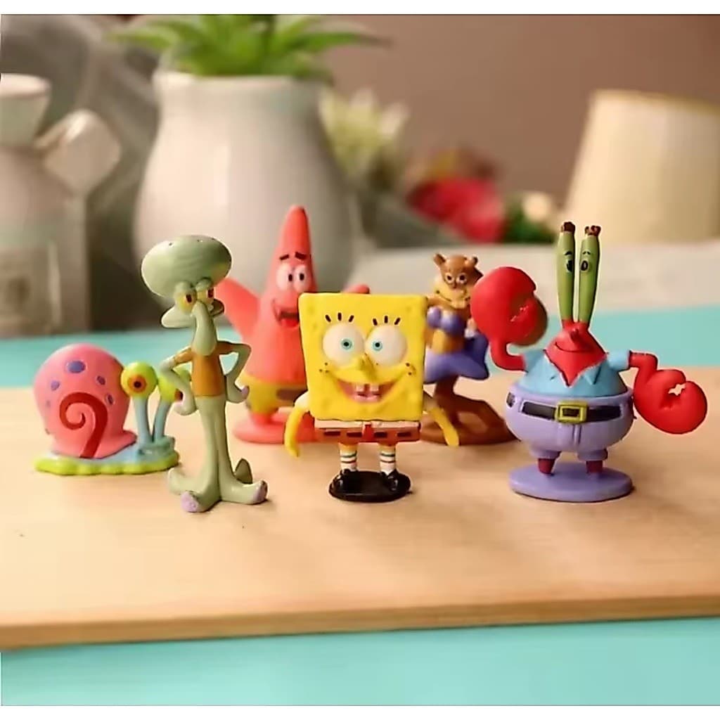 Miniaturas brinquedos turma do bob 6 pçs enfeites decorações bolos terrarios aquários mini jardins