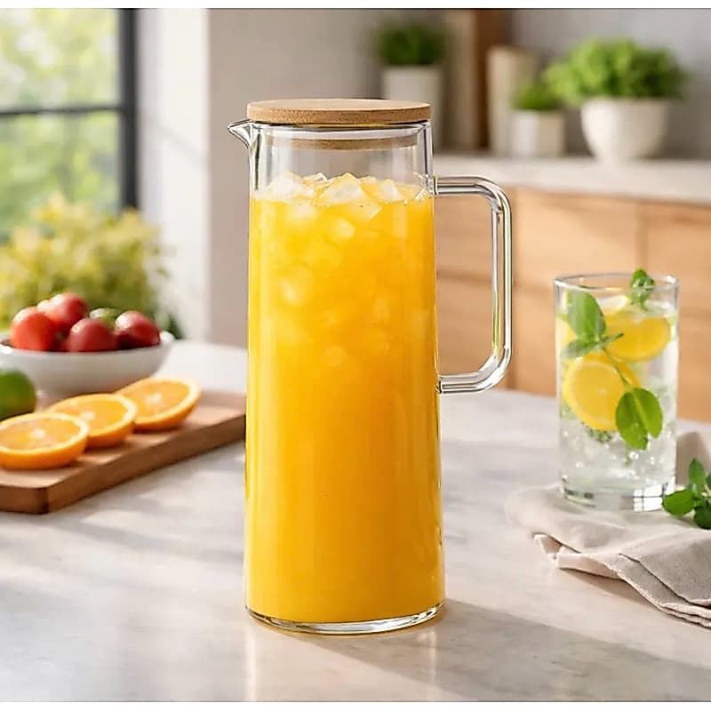 JARRA DE VIDRO 1L TAMPA BAMBU SUCO AGUA