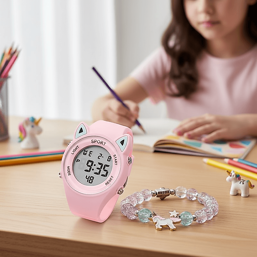 Conjunto de Relógio Digital Infantil com Pulseira - Relógio Esportivo Ideal para Presente de Estudante em Caixa