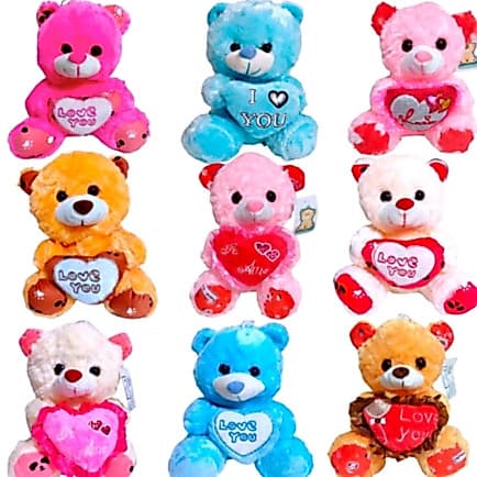 Urso de pelúcia 21 cm Ursinho Peludo Coração Macio Bichinhos Estampas e Modelos Sortidos