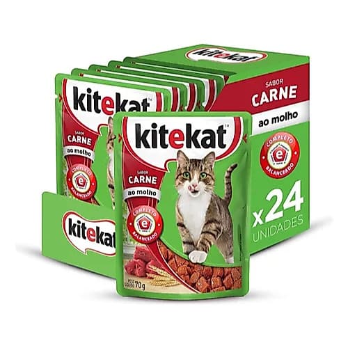 Kit de Ração Úmida Kitekat Sachê para Gato Adulto 70g com 24 Unidades - Escolha o Sabor