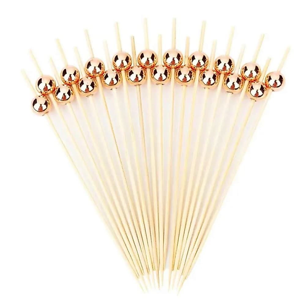 Palito em Bambu para Petiscos com Detalhe Rose Gold – 20 Unidades – Silver Festas