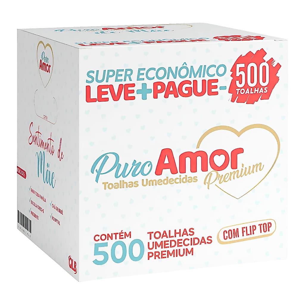 Lenço Umedecido Puro Amor Premium 500 Toalhas - Maciez e Hidratação Atacado