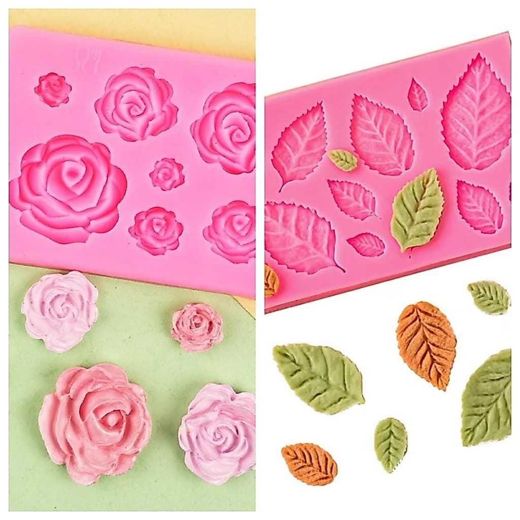 Molde de Rosa Molde Fondant de Silicone Molde de Flor de Rosa de Folha de Rosa