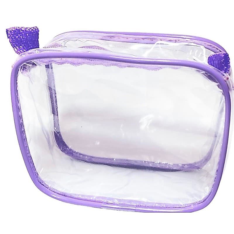 Kit com 4 mini necessaire transparente e lilás , para maquiagem , esmalte ,renedios , organizadora de bolsas , viagem