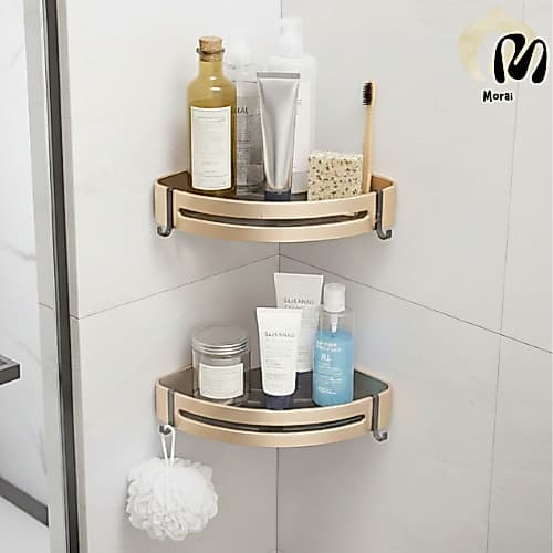 Kit 2 Acessórios para banheiro, rack de armazenamento de banheiro em alumínio preto com dourado