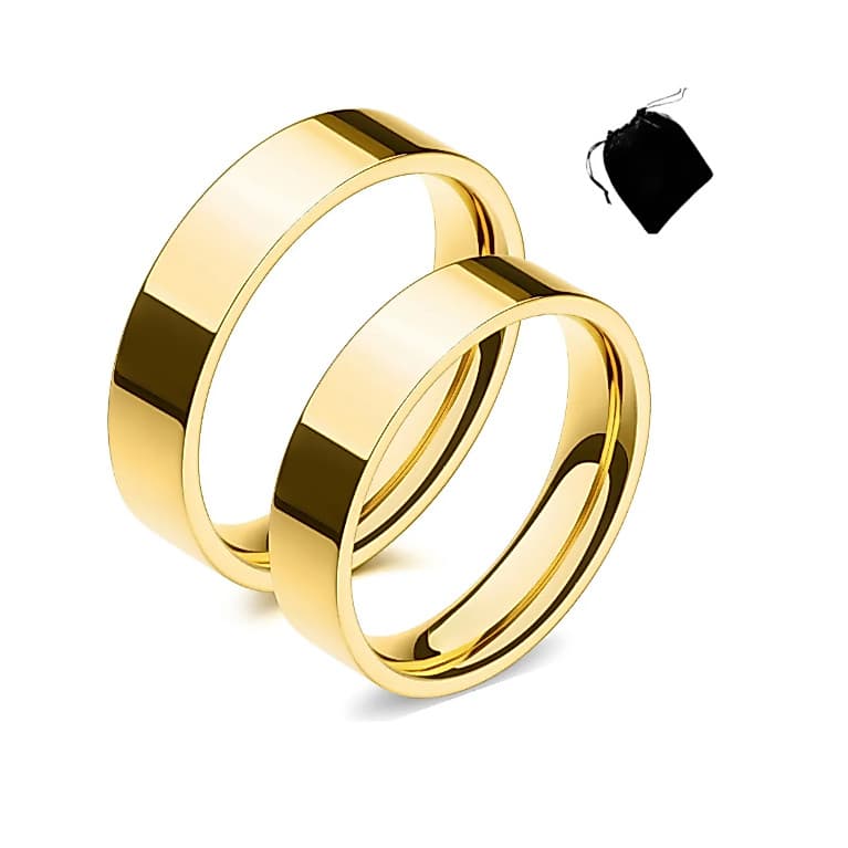 Par de Alianças Noivado Casamento Retas 4mm Lisas Aço Inoxidável Banhado a Ouro