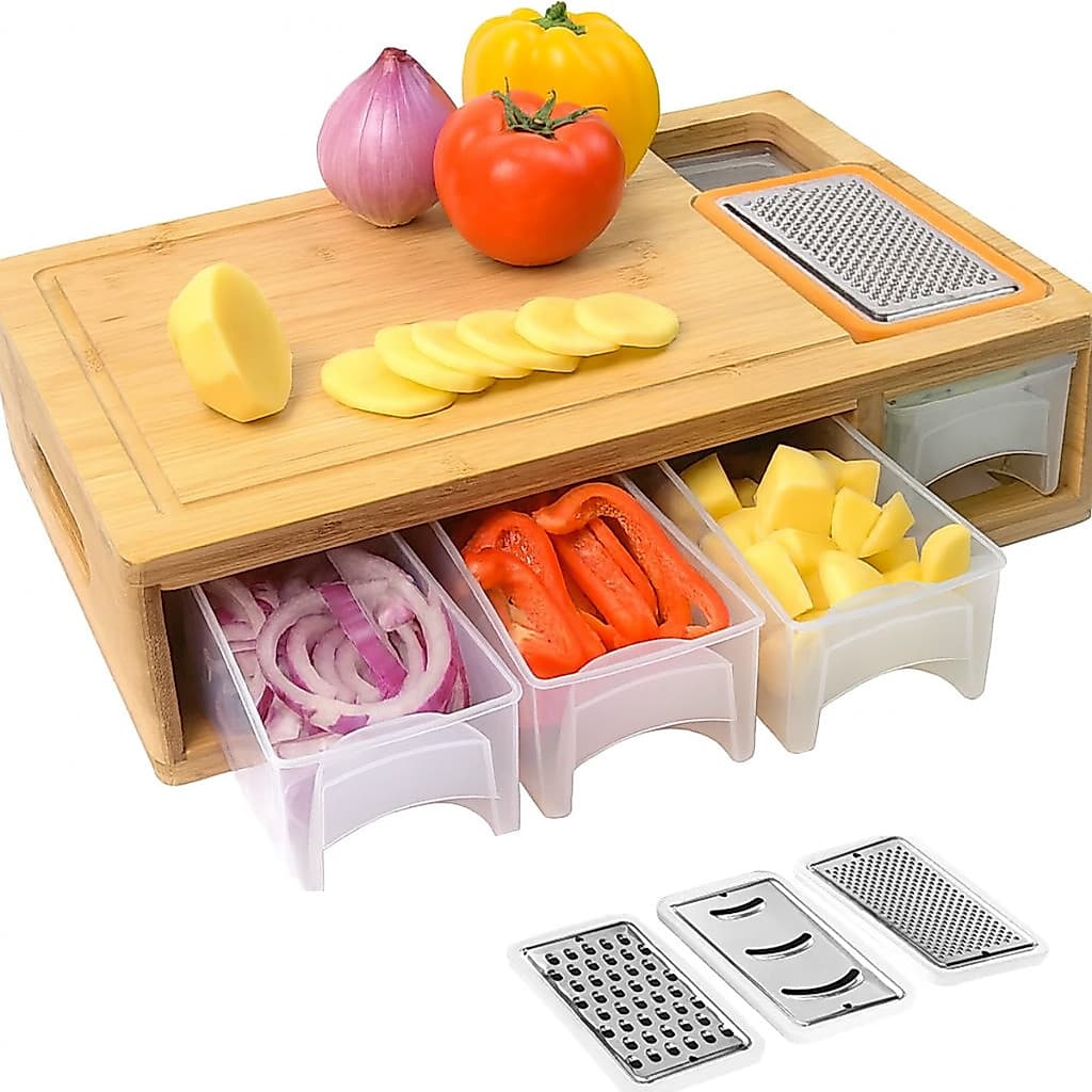 Tábua Cozinha Bambu Mimo Style Com Ralador E 4 Gavetas 40x30cm Grande