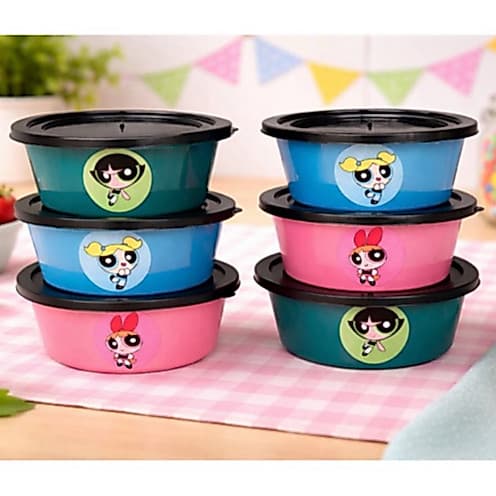 Kit 6 potes plástico 400ml com tampa organizador de alimentos Meninas Super Poderosas