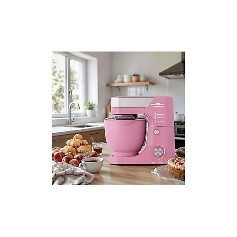 Batedeira Planetária Britânia Rosa 900W Tigela de 5L 127V