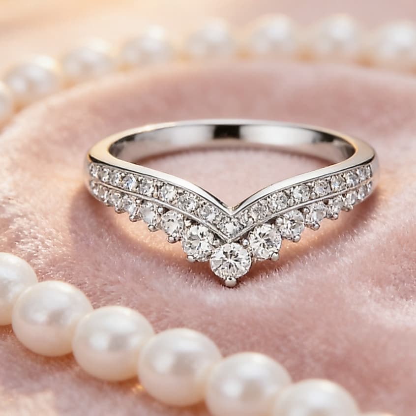 Anel feminino S925, anel requintado de coroa de diamante completo em forma de V, anel de viagem combinado