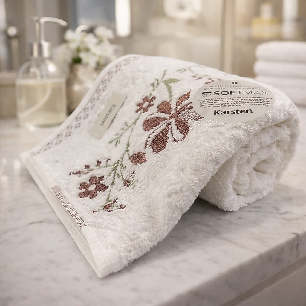 Toalha de Banho Karsten Yuna 100% Algodão Grossa Barra Floral Macia Brilho Textura 70 x 135