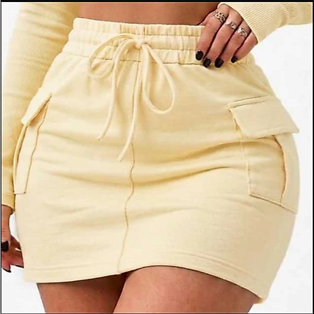 Saia Cargo Feminina Moletom Luxo Cintura Alta com Bolsos Confortável verão
