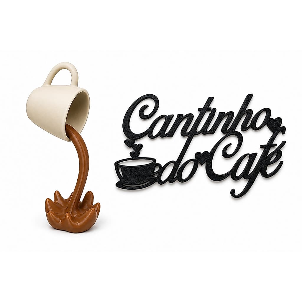 Cantinho do Café Decorativo + Xícara Criativa Efeito Café Derramando 3D | Placa Cozinha Gourmet Moderna | Item Exclusivo