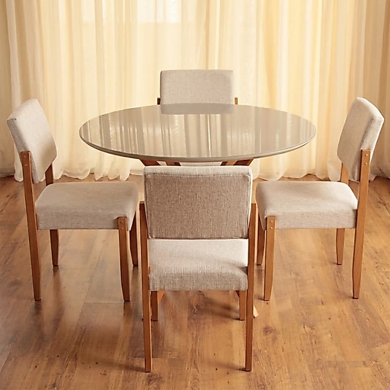 Conjunto 4 Cadeiras Jantar Viena Estofado Tecido Linho Elegante Pé Madeira Maciça Ideal Sala Jantar Cozinha Recepção -Av