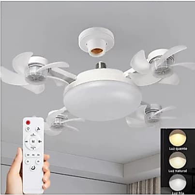 Ventilador de Teto com Lustre LED E27 Silencioso com Controle Remoto 4 Mini Hélices Integradas Bivolt