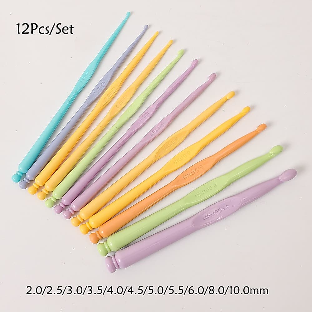12pçs Plástico Colorido 2.0-10.0mm Kit De Gancho De Crochê Agulha De Tricotar Artesanato Conjunto