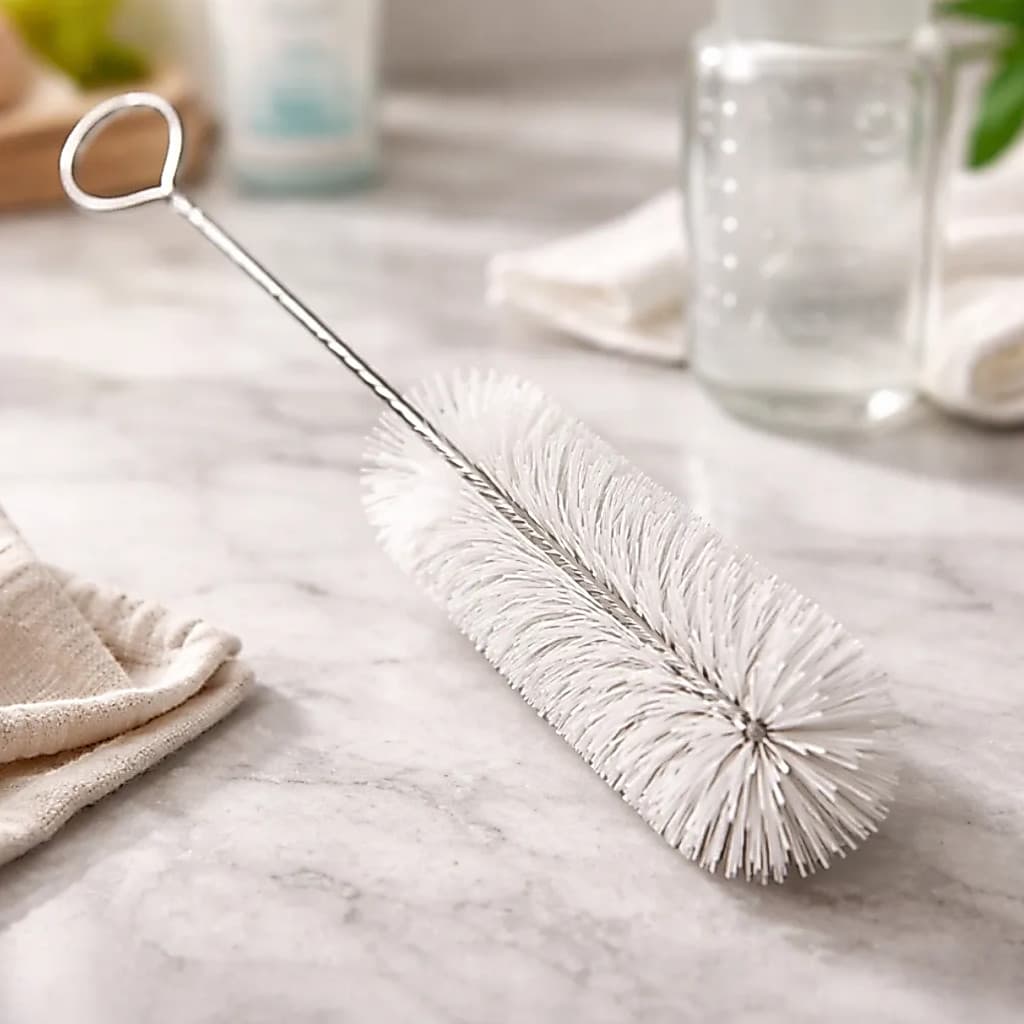 Escova Lava Garrafa Shangrila Sintética De Náilon 34cm Para Garrafas E Mamadeiras Multiuso Branco
