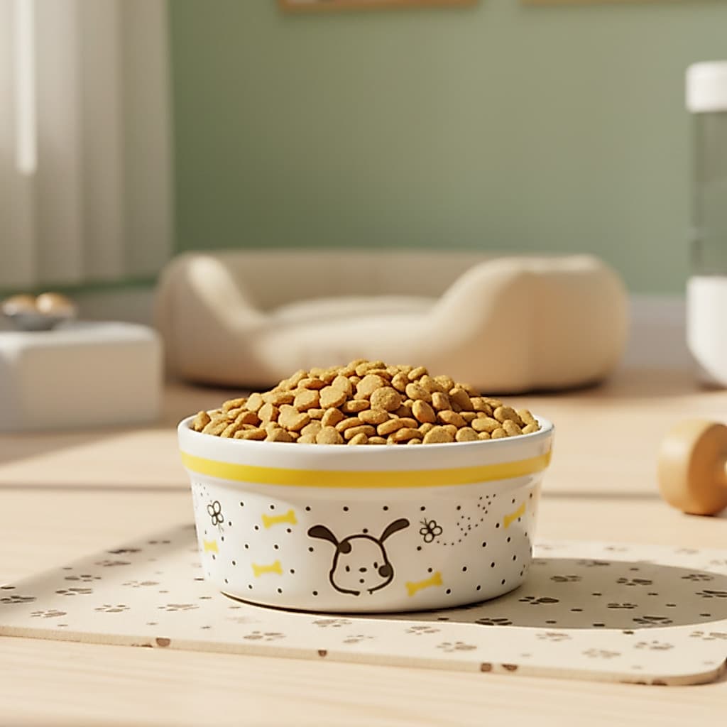 Comedouro para Cães Tigelinha 300Ml Bebedouro Porcelana Decoração Osso Dourado
