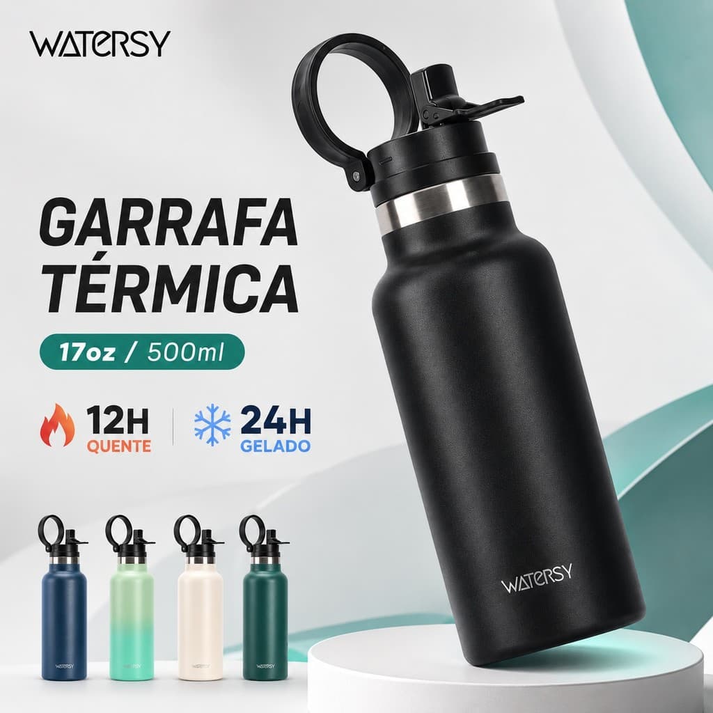 WATERSY Garrafa térmica Inox 304 Copo Térmico Anti-vazamento Yoga/carro/caminhada 500ml