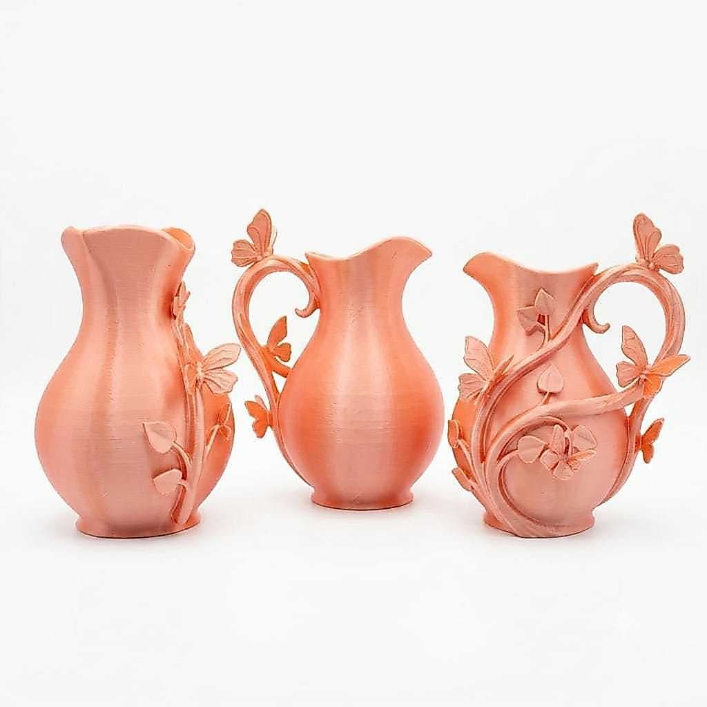 VASO JARRO DECORATIVO COM DETALHES EM RELEVO (RAMOS E BORBOLETAS) - IMPRESSÃO 3D