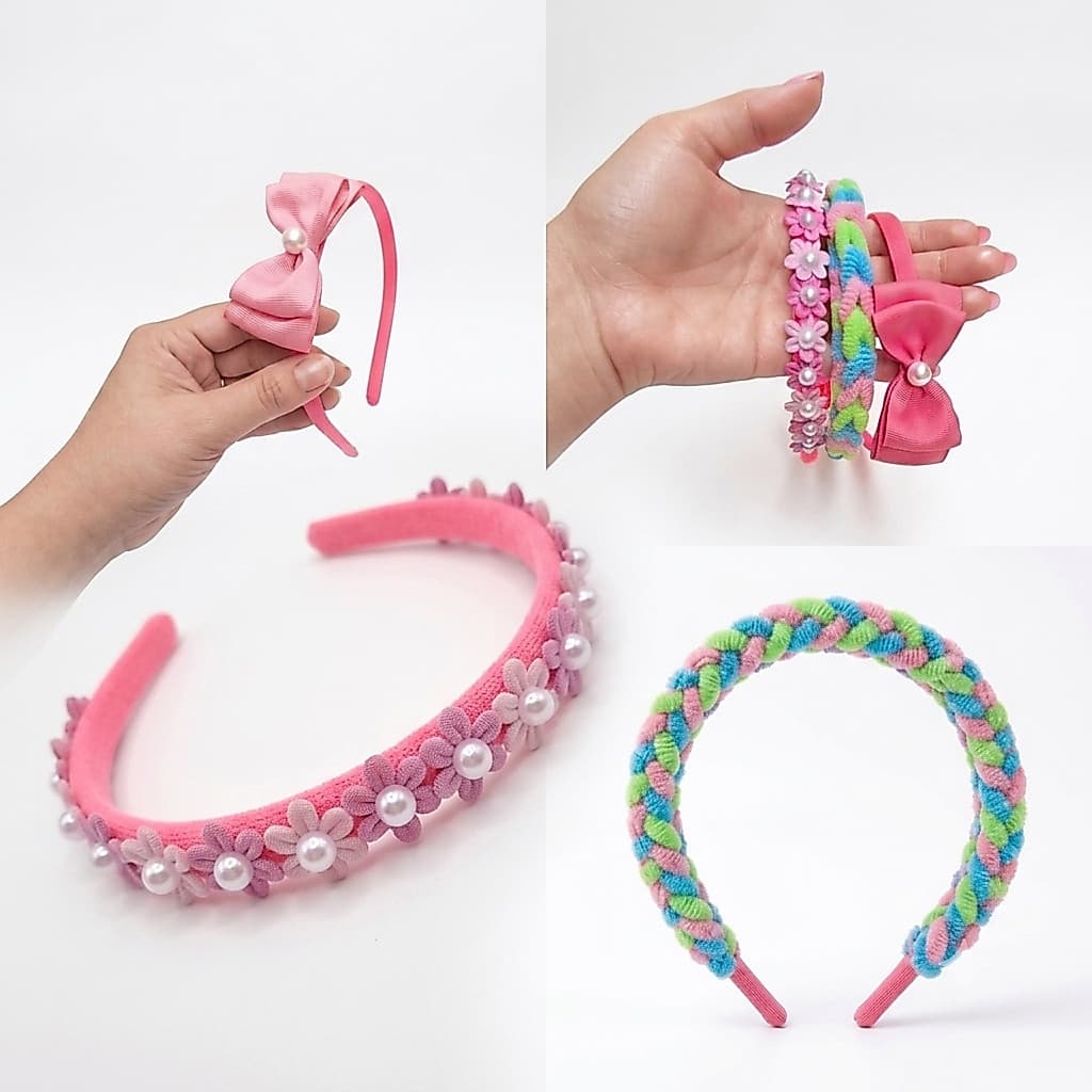 Tiara Infantil Coloridas Kit Com 3 Unidades