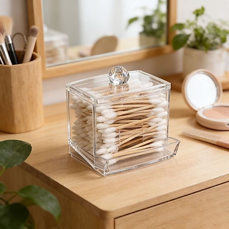 Organizador De Cotonetes Para Banheiro Acrílico Cristal Pet Mesa