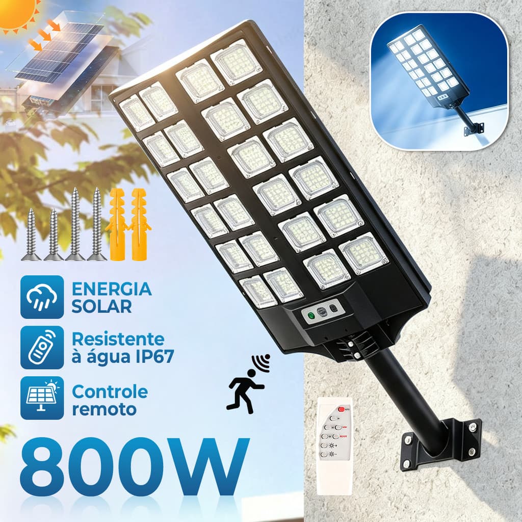 Luminária Solar Led Rua Sensor Movimento Ip65 Rua Jardim