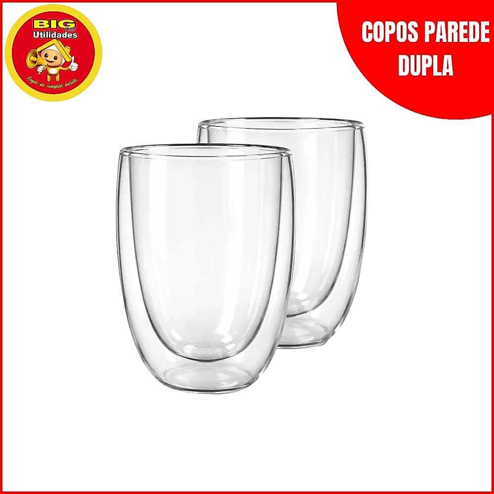 Kit Copos Parede Dupla 470ml Flashgoods Vidro Borossilicato Suco Café Clássico
