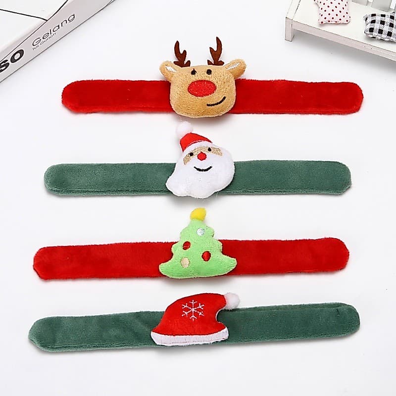 4 Peças Pulseiras De Tapa De Natal Papai Noel Pulseira De Flanela Macia Árvore Lembrancinhas De Festa Faixas Para Crianç