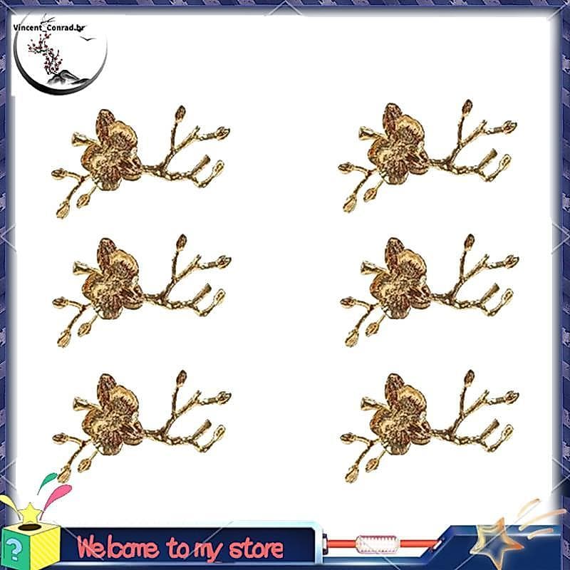 Flor De Ameixa Ramo Design Guardanapo Titular Anel De Toalha Ocidental Decoração De Mesa De Hotel Conjunto De 6 Ouro