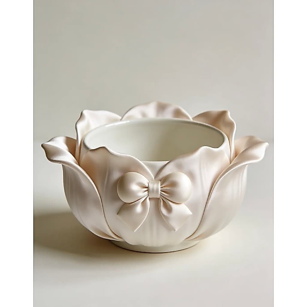 Pote Organizador Decorativo Vaso Floral em PLA com Laço | Estilo Coquette