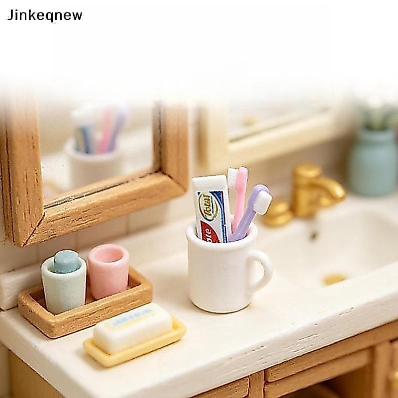 JNBR Mini Cup Escova De Dentes Para Pasta De Dente , Conjunto De Móveis Casa De Bonecas 1/12 JIN