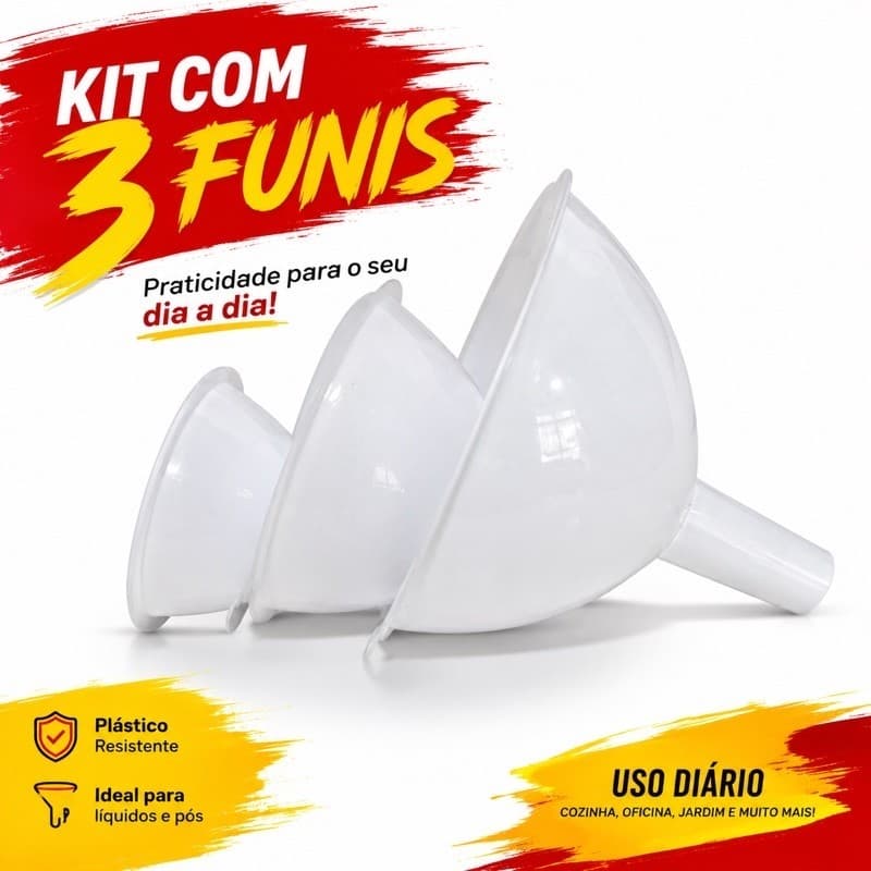 Kit 3 Funil Plástico Cozinha Multiuso Oficina Artesanato Cozinha P M G- FUNIL BRANCO