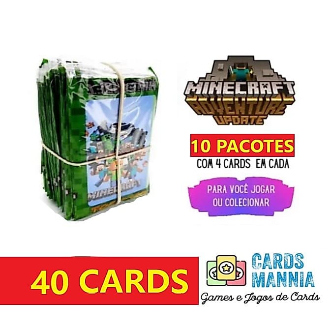 Kit 40 Cards Minercraft 10 Pacotes Barato Jogo Coleção Cartinhas
